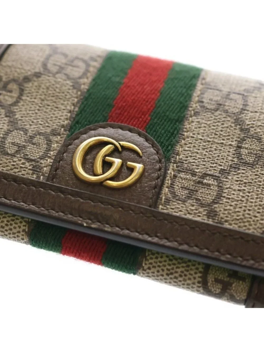 Gucci Ophidia GG Supreme Sherry Leather Card Case Business Holder Bicolor Brown